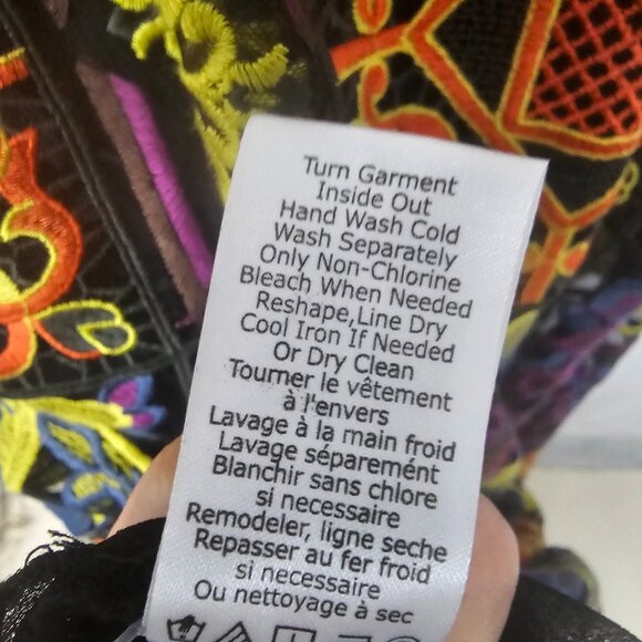 Rara Avis by Iris Apfel Kaftan Dress Maxi Embroidered Mesh Artsy Black Orange 1X - Picture 13 of 15
